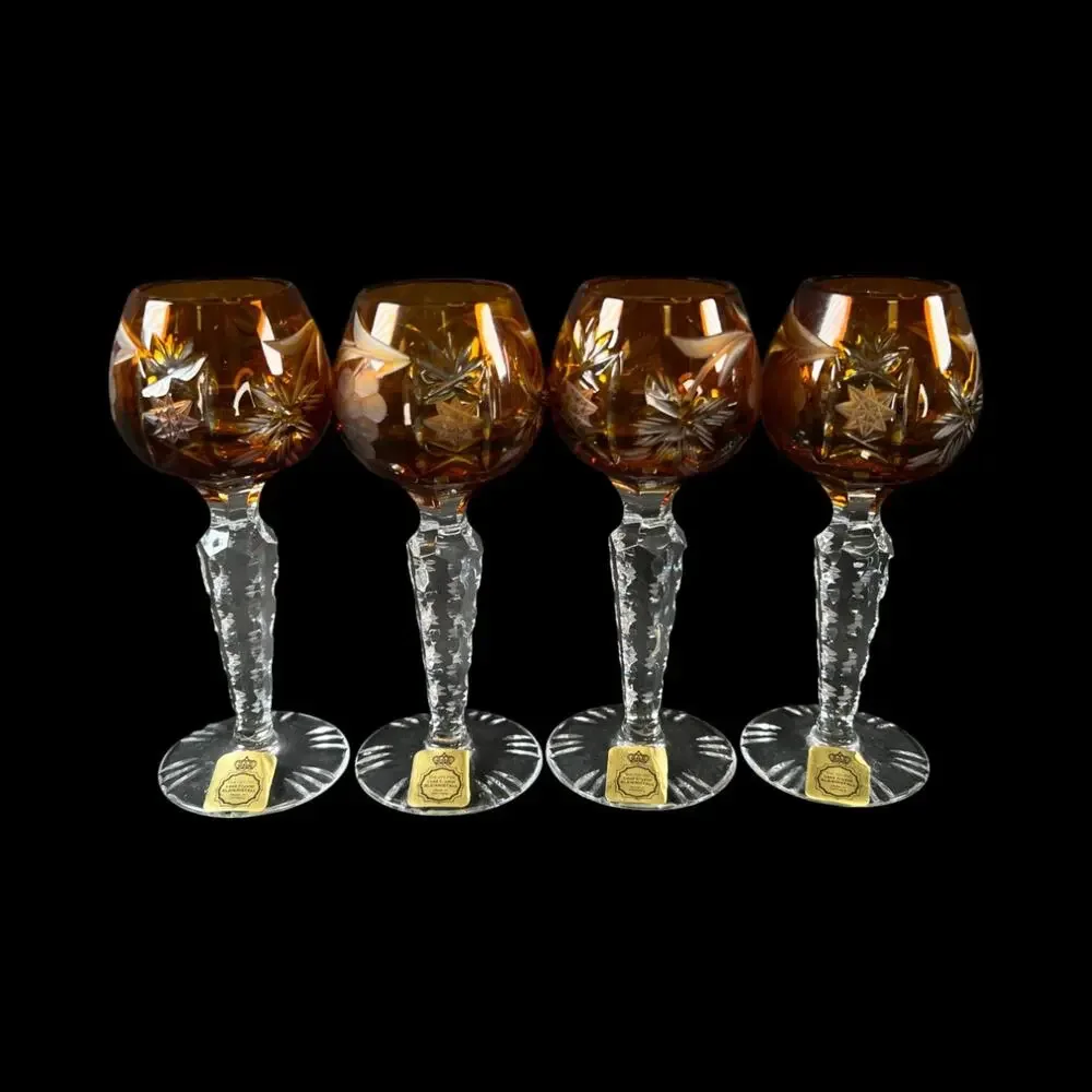 BLEIKRISTALL CUT TO CLEAR CRYSTAL SET 4 CORDIAL GLASSES UNCOMMON ROSE W. GERMANY